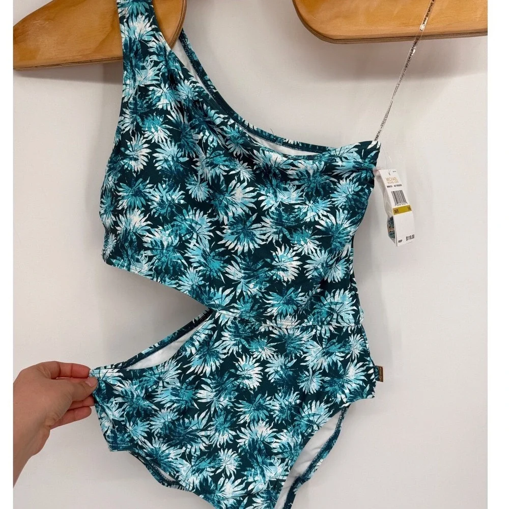 MICHAEL KORS One Piece Swimsuit 440 Turquoise Floral Print‎ Size 14 MRSP $118